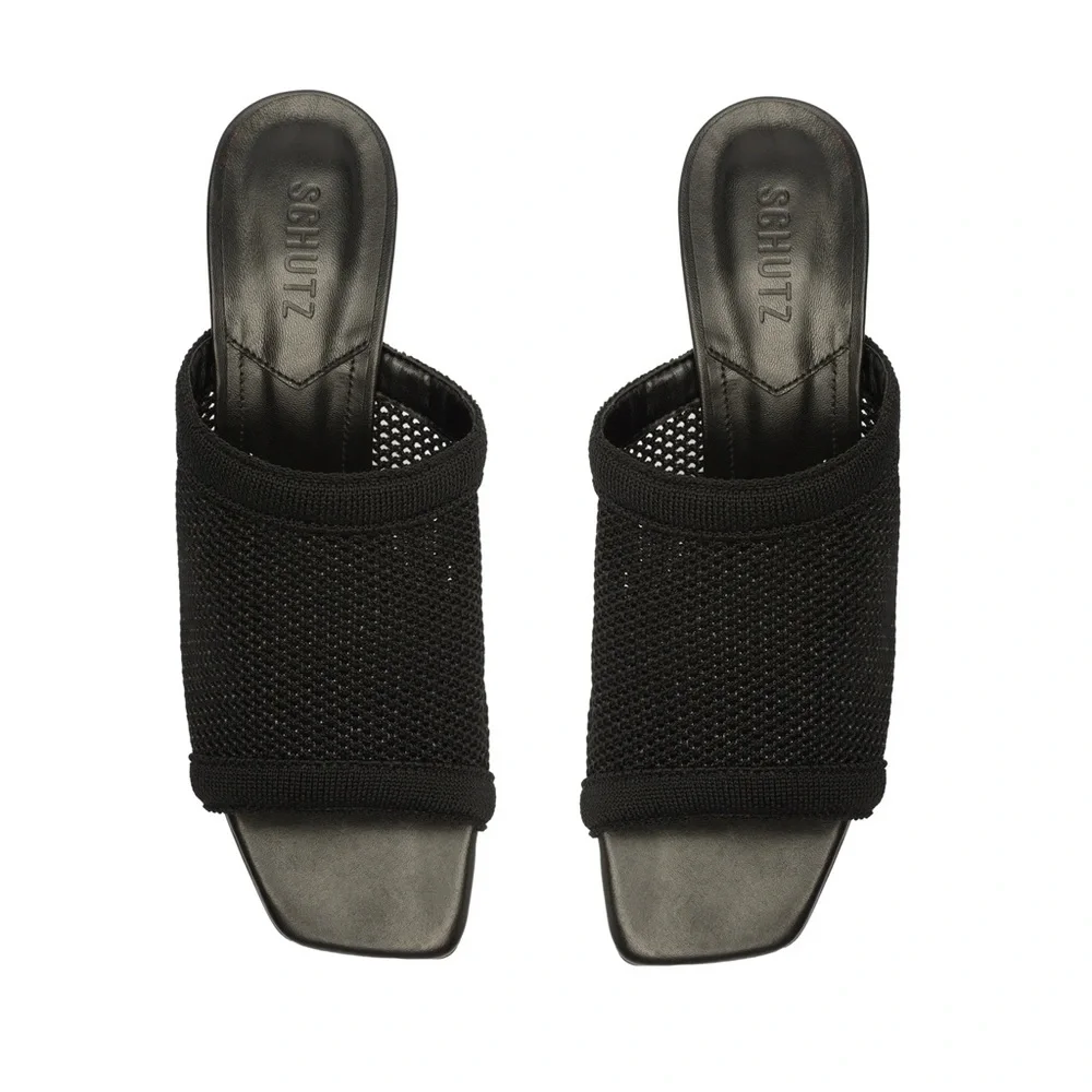 Schutz SINARA KNIT SANDAL Black Heels Leather Size 7.5 - Picture 2 of 9